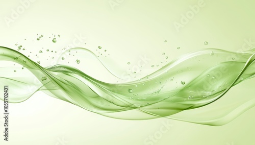 A wavy serum liquid texture spills on a green background. It is rendered in 3D. photo