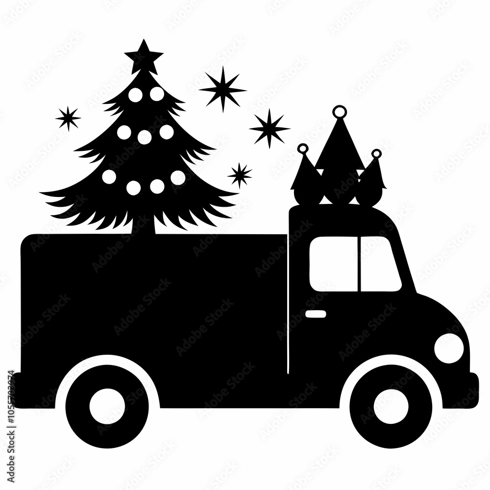 Obraz premium Christmas Cute truck Black silhouette