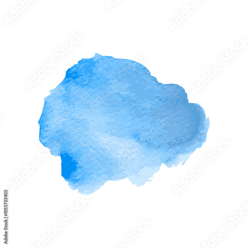 Blue watercolor blot background. Brush stroke abstract shape. Paint stain wallpaper.