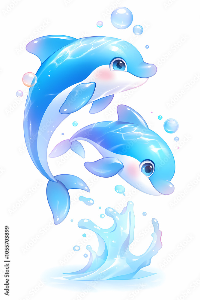 Fototapeta premium Dolphin playing with bubble, clean and vibrant background.