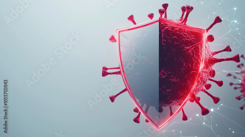 Red Shield with Virus Particles Representing Immunity photo