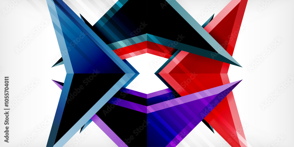Arrows with 3d effect abstract background. Triangles on light grey backdrop Arrows with 3d effect abstract background. Triangles on light grey backdrop