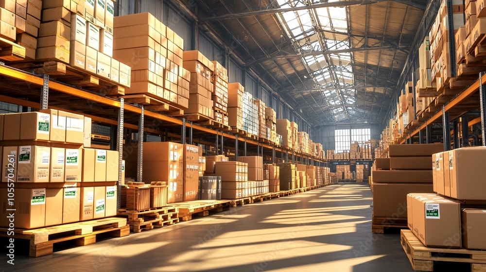 Massive Warehouse with Loaded Shelves and Natural Light Massive Warehouse with Loaded Shelves and Natural Light