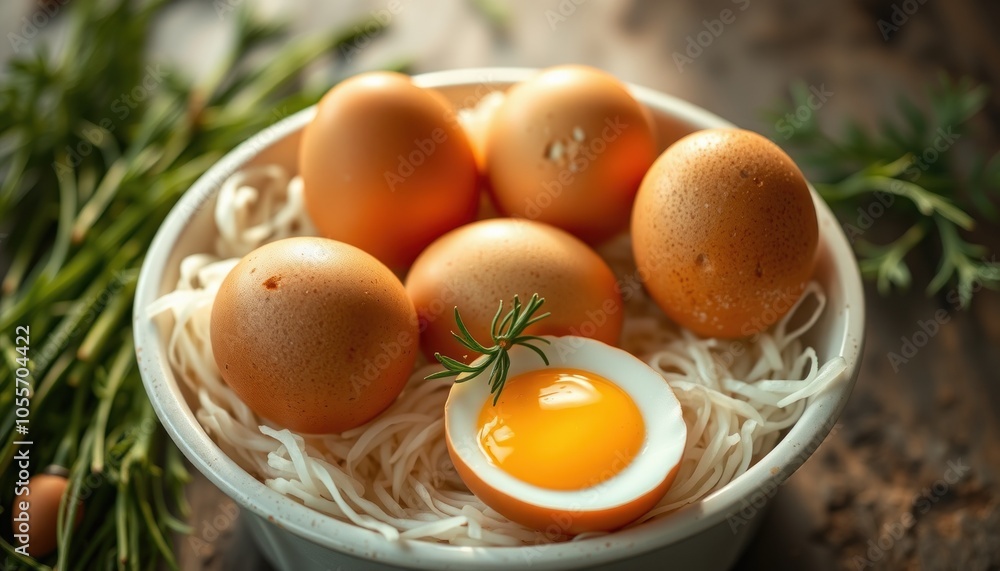 Fresh eggs and noodles in a bowl Fresh eggs and noodles in a bowl
