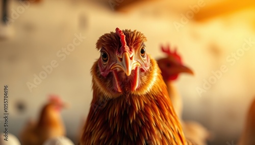 Close-up of a chicken in a farm setting photo