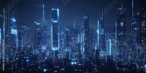 Wallpaper Mural Futuristic Cityscape with Glowing Neon Lights Torontodigital.ca