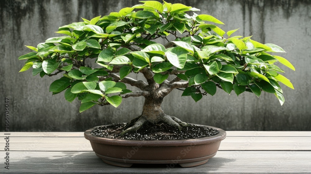 Lush Green Bonsai Tree in Elegant Pot Display Lush Green Bonsai Tree in Elegant Pot Display