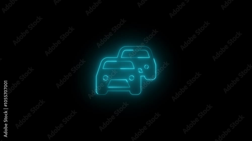 Neon traffic congestion solid icon glowing black background animation Neon traffic congestion solid icon glowing black background animation
