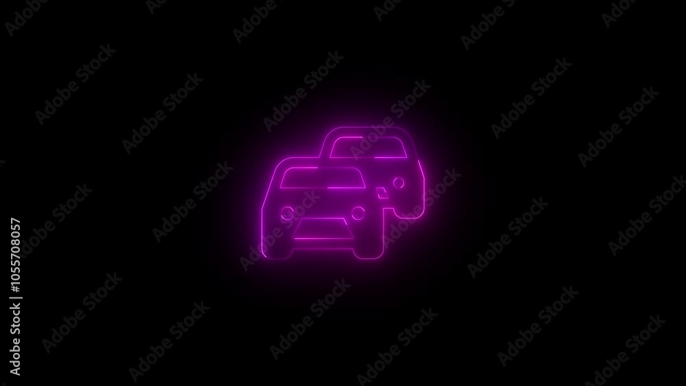 Neon traffic congestion solid icon glowing black background animation Neon traffic congestion solid icon glowing black background animation