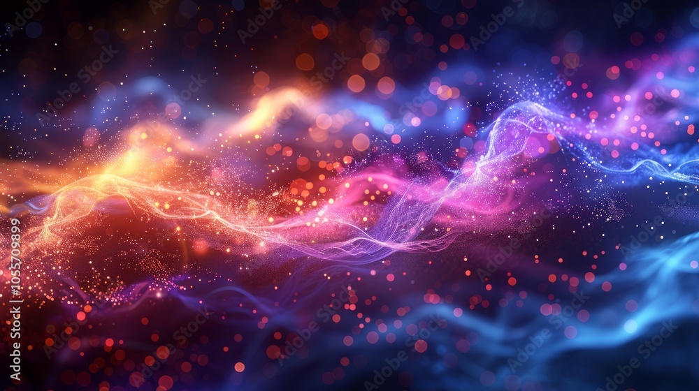 Fototapeta premium Abstract background with blue and orange glowing lines and bokeh effect.