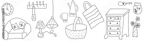 Doodle item home ,sofa, bag, lamp, tea pot, storage cabinet 