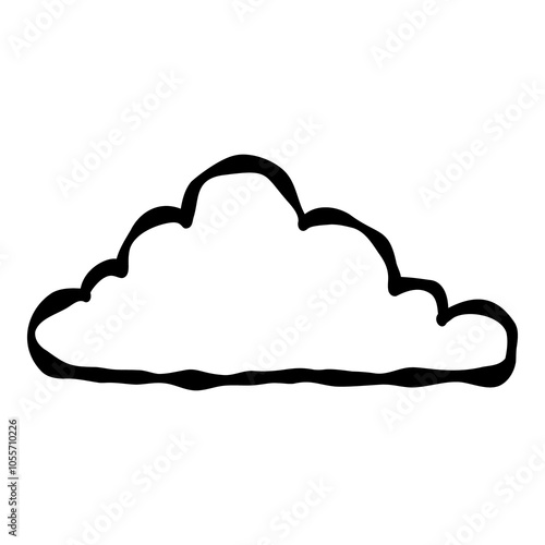 Outline hand painted cloud doodle PNG isolated shape. Hand drawn line shape. Simple stroke grunge icon. Minimalist cartoon playful shape logo