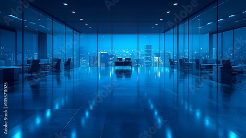 Sleek and modern 2025 business office with high-tech screens team engagement futuristic design and glass walls