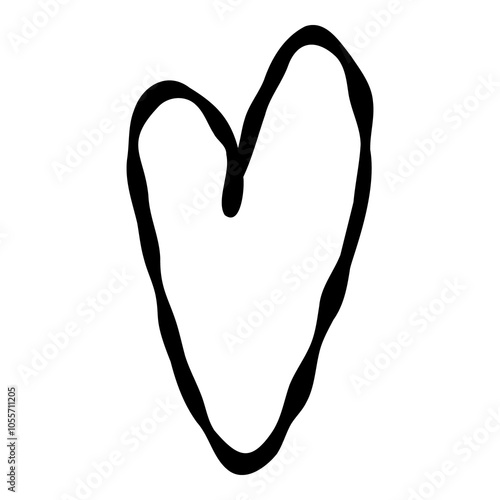 Outline hand painted heart doodle PNG isolated shape. Hand drawn line shape. Simple stroke grunge icon. Minimalist cartoon playful shape logo