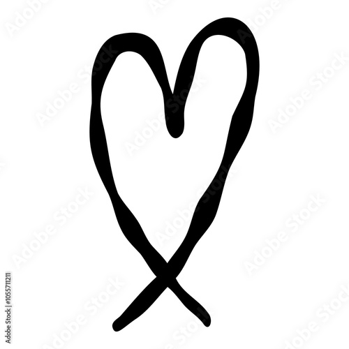 Outline hand painted heart doodle PNG isolated shape. Hand drawn line shape. Simple stroke grunge icon. Minimalist cartoon playful shape logo