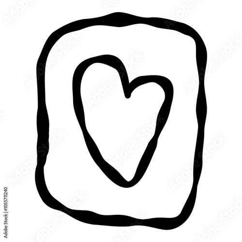 Outline hand painted heart doodle PNG isolated shape. Hand drawn line shape. Simple stroke grunge icon. Minimalist cartoon playful shape logo