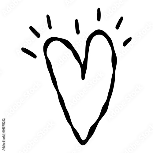 Outline hand painted heart doodle PNG isolated shape. Hand drawn line shape. Simple stroke grunge icon. Minimalist cartoon playful shape logo