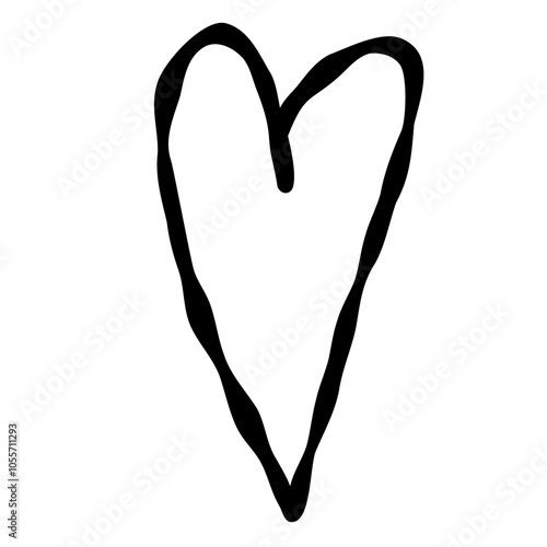 Outline hand painted heart doodle PNG isolated shape. Hand drawn line shape. Simple stroke grunge icon. Minimalist cartoon playful shape logo