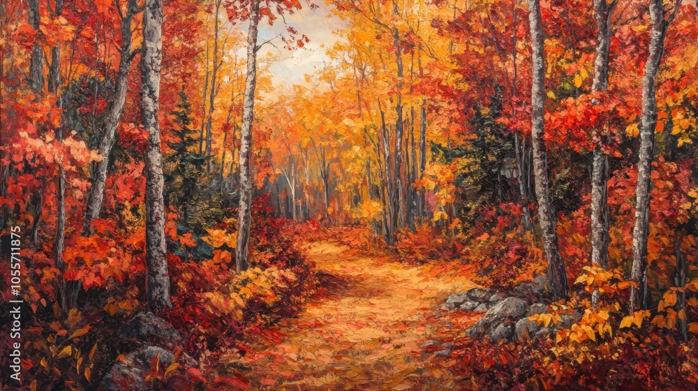 A peaceful forest in autumn, with leaves in vibrant shades of orange A peaceful forest in autumn, with leaves in vibrant shades of orange