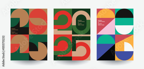 Happy New 2023 Year posters set. Typography geometric logo 2025 for branding, banner, cover, invitation card.