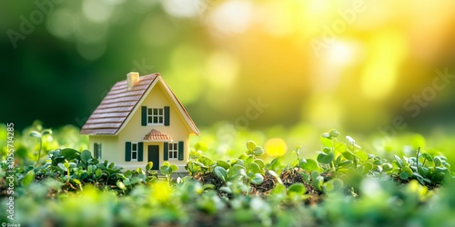 Wallpaper Mural Small House in Green Grass with Sunlight Torontodigital.ca