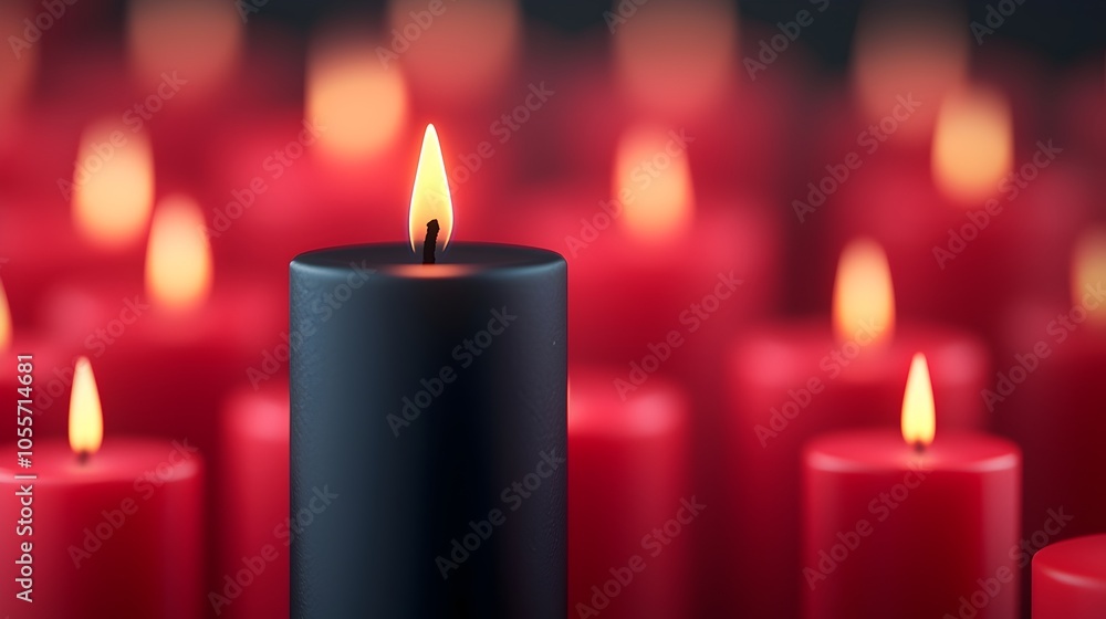 Enchanting Contrast A Black Candle Illuminates Surreal Red Candle Crowd - Captivating Warm Glow and Abstract Beauty Enchanting Contrast A Black Candle Illuminates Surreal Red Candle Crowd - Captivating Warm Glow and Abstract Beauty