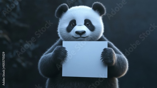 A panda holding an empty white advertising poster photo