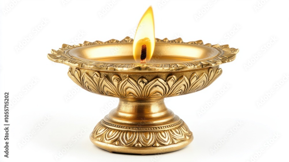 custom made wallpaper toronto digitalGold brass diya lamp with a burning flame, representing spirituality and light, isolated on white