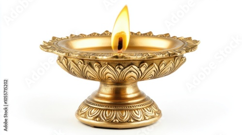 Wallpaper Mural Gold brass diya lamp with a burning flame, representing spirituality and light, isolated on white Torontodigital.ca