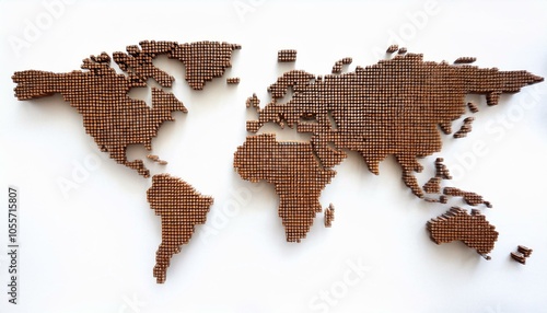 Abstract World Map with Brown Squares on White Background. 3D Rendering photo