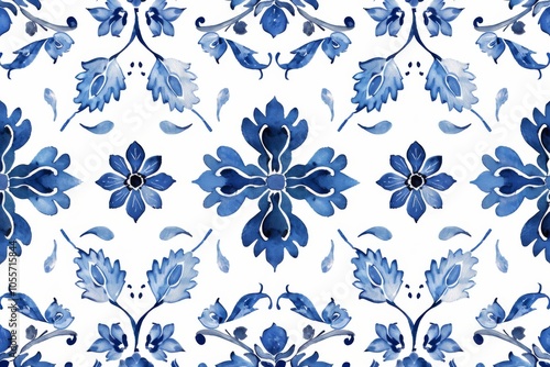A blue and white floral patterned background with a blue