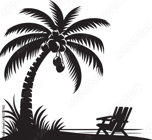 A vector silhouette image of a palm tree