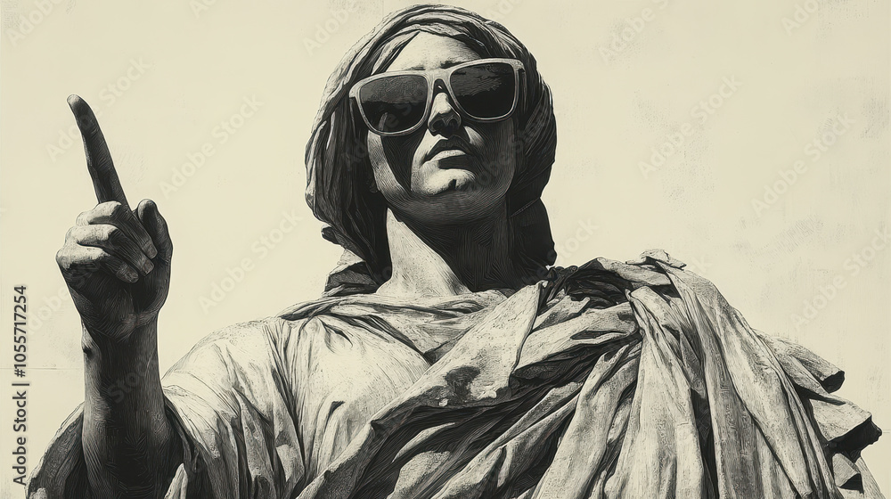 Obraz premium Classical greek statue with modern sunglasses in a contemporary twist concept