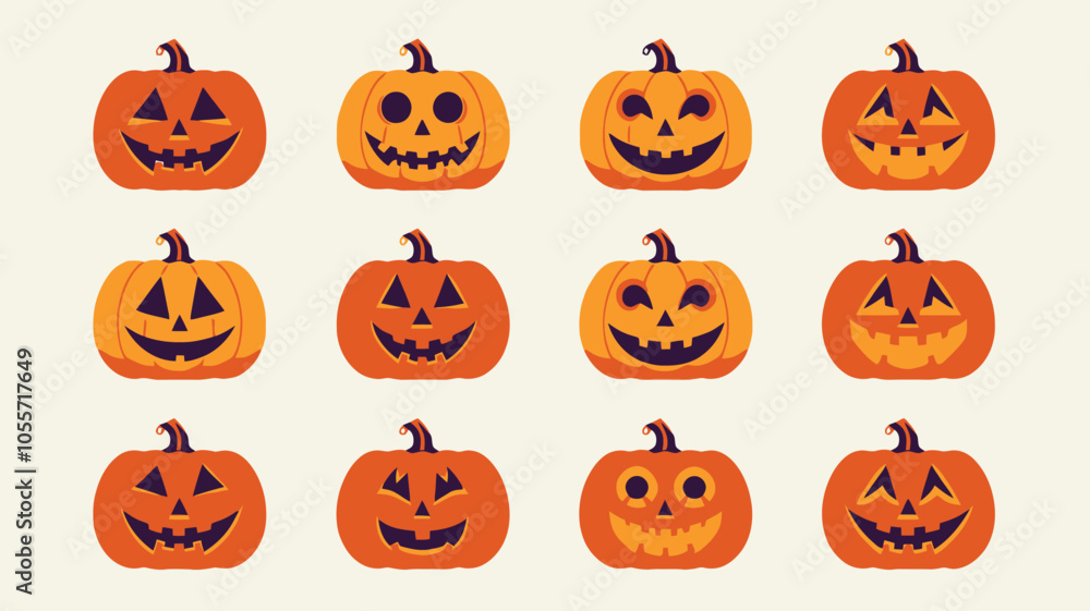 collection of Halloween pumpkin vector horror on white background
collection of Halloween pumpkin vector horror on white background