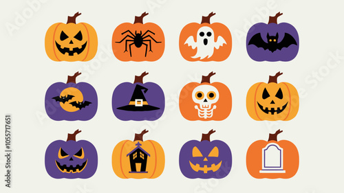 collection of Halloween pumpkin vector horror on white background
