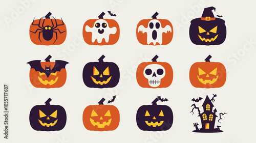 collection of Halloween pumpkin vector horror on white background
