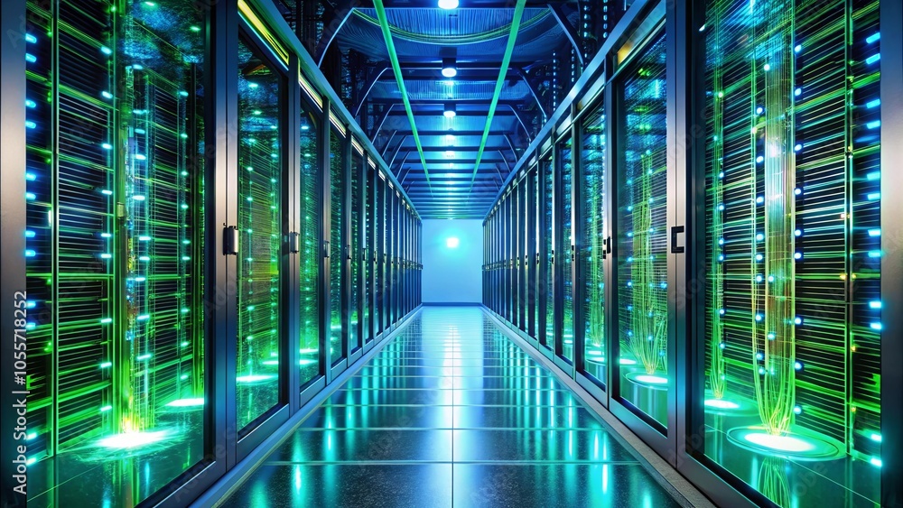 Vibrant Data Center Corridor with LED Lights Vibrant Data Center Corridor with LED Lights
