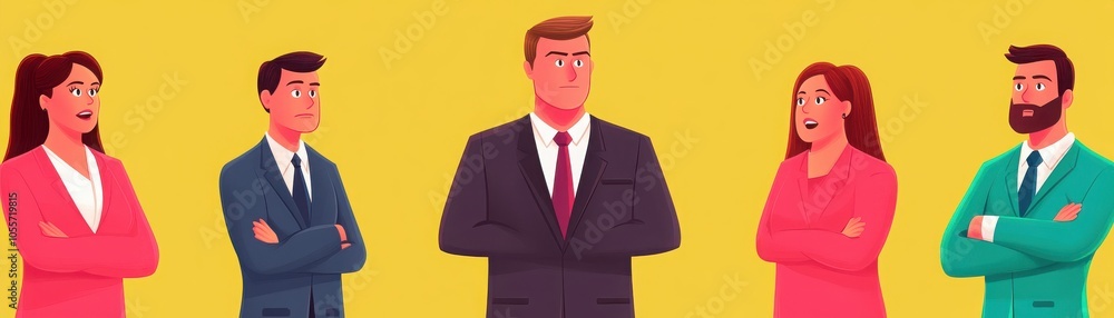 A diverse group of professionals engaged in discussion, showcasing teamwork and collaboration against a vibrant yellow backdrop. A diverse group of professionals engaged in discussion, showcasing teamwork and collaboration against a vibrant yellow backdrop.