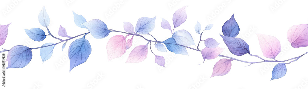 Fototapeta premium seamless border colorful vine with pastel leaves and branches delicate design transparent background