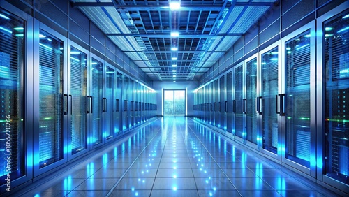 Modern Data Center Corridor with Light Effects