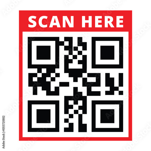 Scan QR code icon. Digital scanning qr code. QR code scan for smartphone. Scan Here text on top of the qr code
