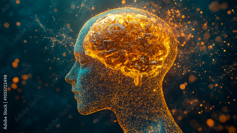An artistic representation of a human figure with intricate mechanisms within the head. An artistic representation of a human figure with intricate mechanisms within the head.