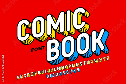 Comic book style font design, alphabet letters and numbers vector illustration