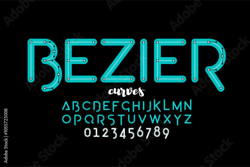 Bezier curves. Vector format style font design, alphabet letters and numbers vector illustration