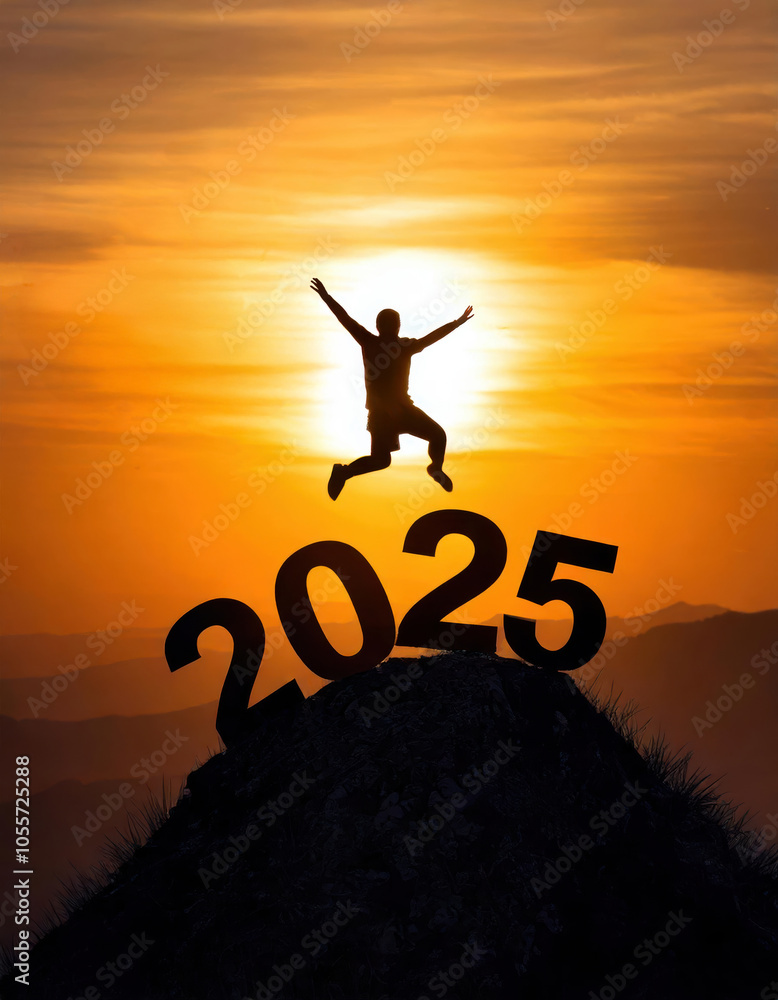 A silhouetted person jumps energetically over large A silhouetted person jumps energetically over large