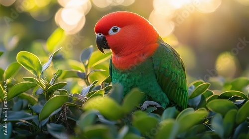 A Green-Winged Macaw Perched on a Branch on blure background photo