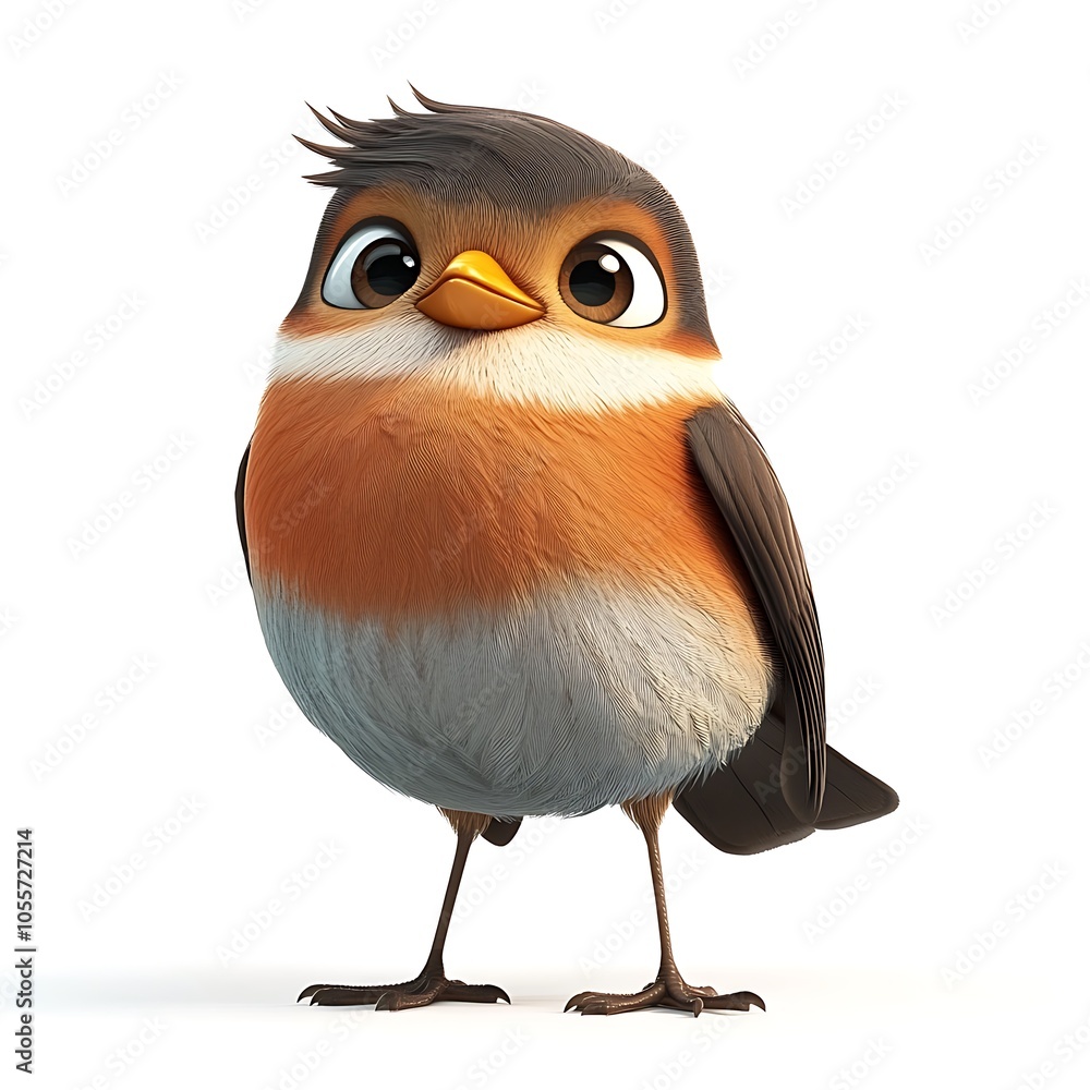 Fototapeta premium A cartoon robin standing on a white background.