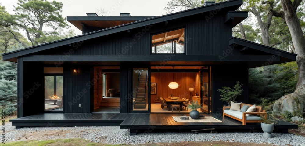 Modern black house surrounded by nature Modern black house surrounded by nature