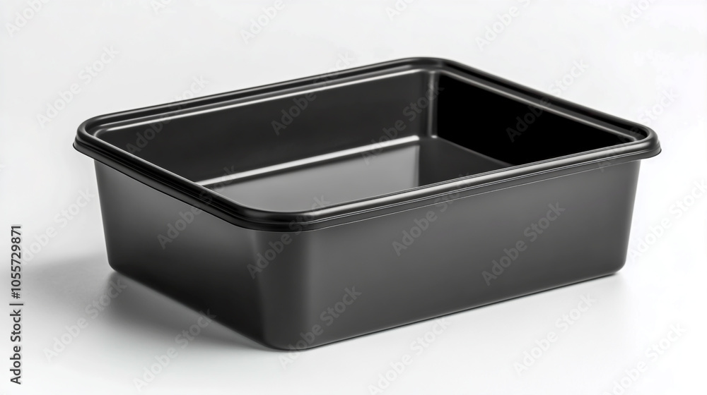 Black plastic box template isolated on a white background, showcasing a clean and professional design for versatile usage. Black plastic box template isolated on a white background, showcasing a clean and professional design for versatile usage.