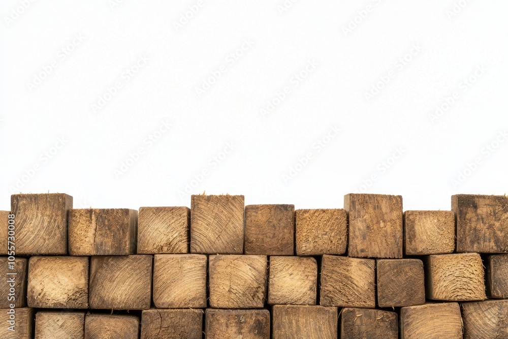 Fototapeta premium Stack of Isolated Wooden Planks on White Background